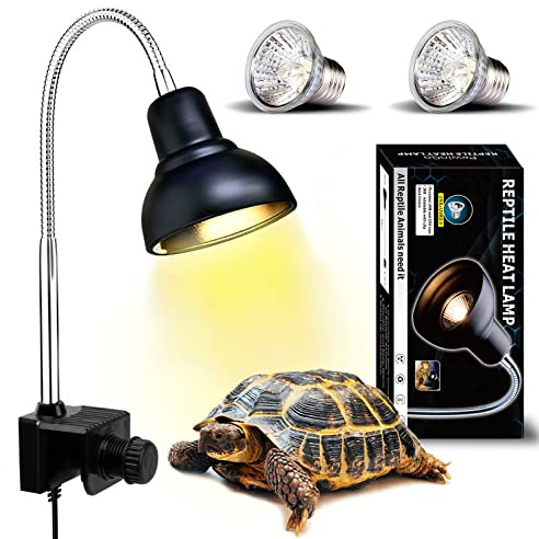 PewinGo Reptile Heat Lamp, Lamp for Aquarium Turtle Tank with 25w+50w Basking Spot Light Bulbs and 360° Swivel Clamp for Turtle, Snake, Lizard, Cockatoo, Chameleon Etc, Yellow