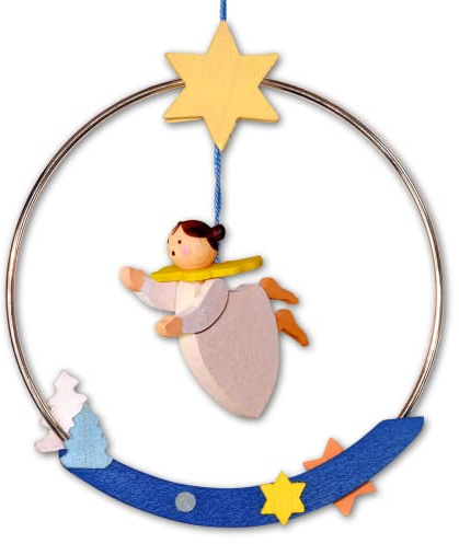 Graupner Holzminiaturen® | Engel im Ring Christbaumschmuck aus Holz | Original Erzgebirgische Holzkunst® | Hochwertige Handarbeit | Miniaturfiguren