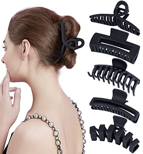 Kavya 5 Pcs Haarklammer Groß Dickes Haar, Rutschfest Haarklammern Schwarz Matt Haarspangen Damen, Hair Clip Set Grosse Haarklammer Lange Haare für Damen und Mädchenr Groß Dickes Haar