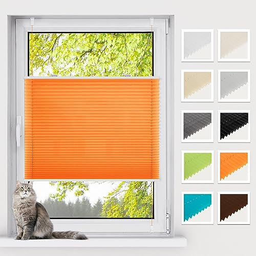 BelleMax Plissee ohne Bohren Klemmfix, Orange 80x110cm(BxH), Easyfix lichtdurchlässig Sichtschutz und Sonnenschutz, Jalousie Plisseerollo mit Klemmträger, Faltrollo für Fenster & Tür