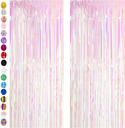 Transparent Rosa Backdrop Streamers AILEXI 2 Pack 1M*2M Metallic Tinsel Folie Fringe Vorhänge für Photobooth Party Dekor