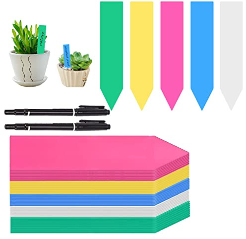 500 etiquetas de plástico para plantas, 10 cmx2 cm, rotulador de plantas, resistente a la intemperie, etiquetas de jardín con 2 lápices negros, etiquetas para plantas de jardín, marcadores (color )