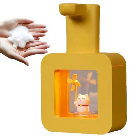 HERCHR 400ml/13.53Oz Manual Soap Dispenser with Touchless USB Foaming Pump - 20s Light Reminder Function, Refillable Hand Liquid for Home, Bathroom, School