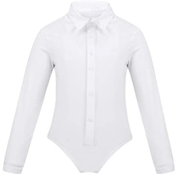 Yeahdor Kinder Jungen Body Langarm Strampler Overall Slim Fit Hemd Langarmbody Tanzhemd Latein Ballsaal Tanzkostüm Weiß 134-140