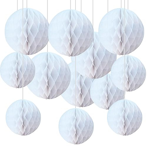 12er Weiß Papier Wabenbälle,Weiss Seidenpapier Honeycomb Balls for Party Dekoration(6inch&10inch)