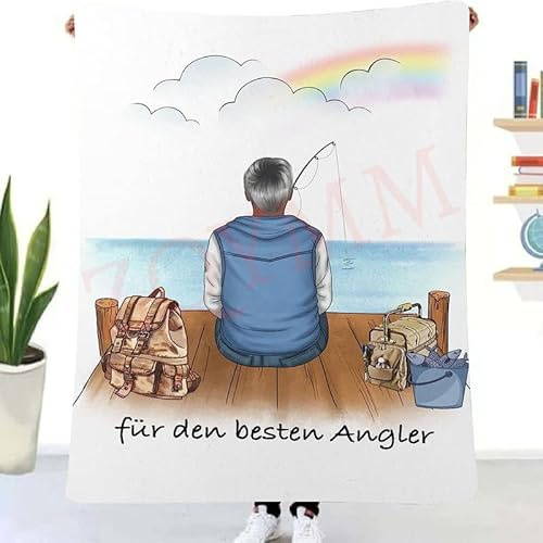 ZQYMM Personalisierte Kuscheldecke mit Namen, Personalisierte Geschenke für Opa Papa Vater Super Weiche Decke Namegeschenke Geschenkidee Für Angler Mit Wunschname