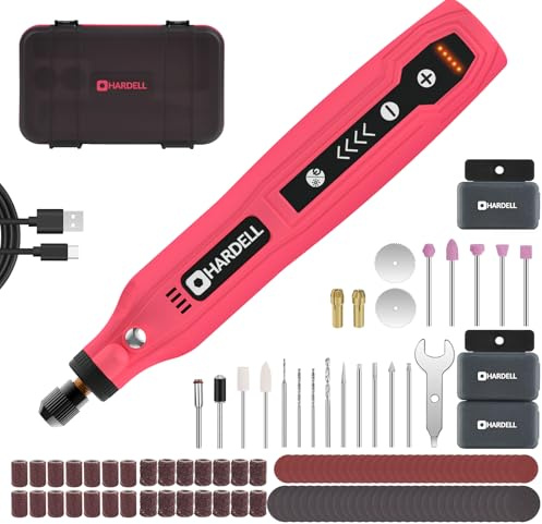 HARDELL Mini Cordless Rotary Tool, 5-Speed 3.7V Rechargeable Rotary Tool Kit with 129Accessories, USB Charging Multi-Purpose DIY Tool for Sanding, Polishing, Drilling, Engraving, Woodworking(Pink 129)