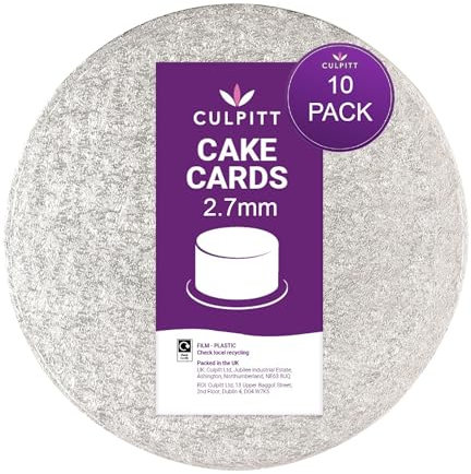 Culpitt 10 Round Cake Boards | Silver | 2.7mm Cards For Celebration Desserts, Birthday Treats, Tiered Sponge, Cupcakes, and More! 10 inch, Pack Of 10