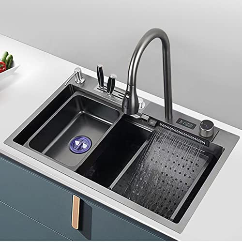 Lavello Da Cucina A Incasso, Lavello Da Bar Nero A Vasca Singola, Lavello Da Cucina Grande E Profondo In Acciaio Inossidabile, Lavello A Cascata Nano, Lavello Per La Casa, Lavabo Per Verdure, Lavataz