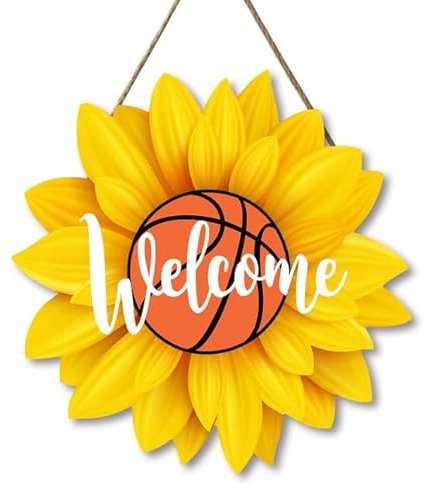Geroclonup Sunflower Welcome Sign For Front Door Porch Rustic Wooden Welcome Basketball Sign Wreaths For Door Farmhouse Home Living Room Boys Bedroom Wall Decor Sunflowers Decorations