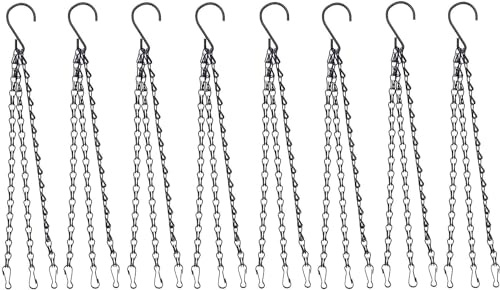 NEW-YIJUNSHUN 6 Pack Heavy Duty Hanging Basket Chains 3 Point 18 Metal Replacement Chain For Hanging Basket Bird Feeder Flower pots and Ornaments (Black)