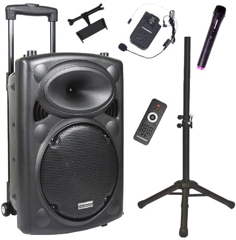 DYNASONIC - DYNAPRO 12 Plus (treppiede 3a Gen) Altoparlante Bluetooth portatile professionale, potente altoparlante Bluetooth da 700 W, 2 microfoni karaoke e supporto per tablet