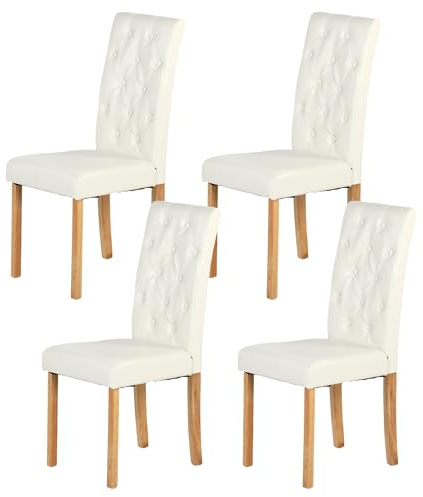 Chaise Blanche de Cuisine Lot de 4 Chaises Salle Manger Bois, Chaise Salle a Manger Simili Cuir Blanc Lot de 4 Chaisse pour Le Salon/Restaurant/Café/Bureau, 98 CM de Haut, Bois Jambe épaisse de 3 CM