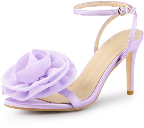 Perphy Flower Heels Satin Stiletto High Heel Sandals for Women, Purple, 5 UK
