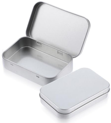 Qianyu Latas con tapa, pequeñas cajas de metal, recipientes rectangulares, minicajas de almacenamiento vacías, cajas de metal para dulces y objetos pequeños (plateado)