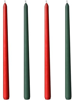 Scentoria Lot de 4 petites bougies à tige rouges et vertes - Hauteur : 25 cm - Diamètre : 2,2 cm - Bougies colorées - Bougies goutte à goutte pour bouteille de rituels - Décoration de table, banquet,