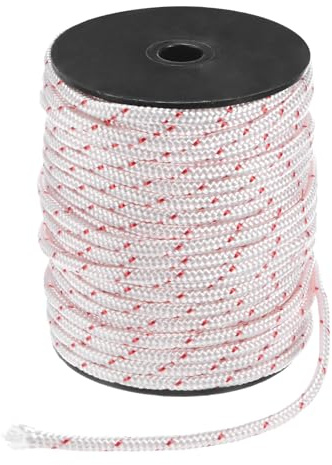 M METERXITY Cuerda de Arranque por Retroceso 4mm 30m Cuerda de Arranque Nylon Cuerda de Tirón Cuerda de Arranque para Cortacésped/Motosierra/Recortadora/Desbrozadora [Blanco Rojo]