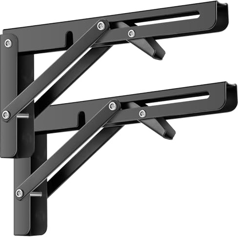 Folding Shelf Brackets Heavy Duty Metal Foldable 12Inch Wall Mounted Table | NIGOOLATA DIY Shelf Brackets Wall Mounted Folding Table Hinge for Bench Table 2 Pack
