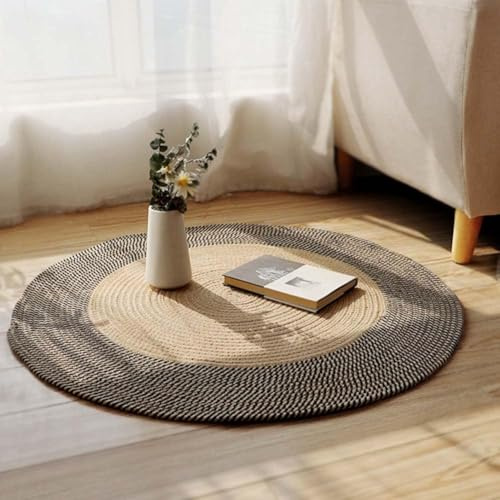 INKAROBOX Hand Woven Round Rug, Pure Cotton, Farmhouse Rugs with Tassels in Retro Look, Round Rugs for Bedroom, Living Room, Table, Office