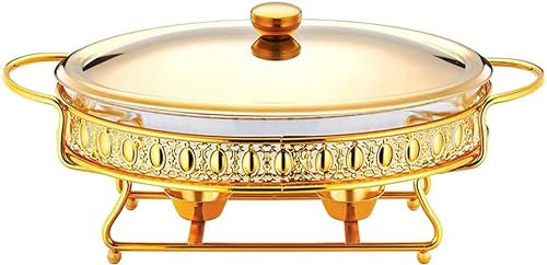 CWCQGH Chafing Dish in Acciaio Inox da 2 QT, Set Completo per Buffet con vaschetta per l'acqua, vaschetta per Il Cibo, Contenitore per Il combustibile e Coperchio per Buffe,Gold