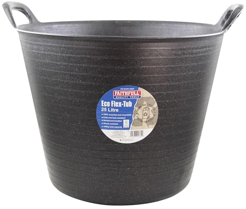 Faithfull Eco Flex Tub, Mehrzweckeimer, langlebig & nachhaltig, Flexibler Eimer mit verstärkten Griffen, 25 Liter (5,5 gl), Schwarz