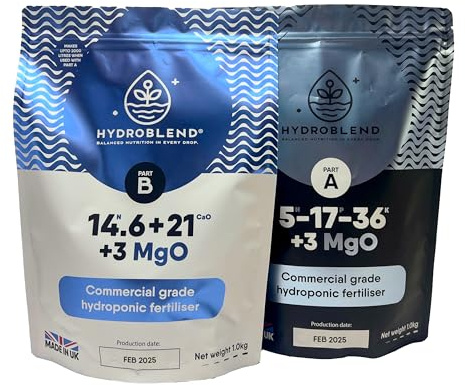 HydroBlend Hydroponic Nutrients (1kg A + 1kg B) – Fully Soluble, Commercial-Grade - Makes Up to 2000L of Feed – Ideal for Peppers, Tomatoes, Herbs & More.