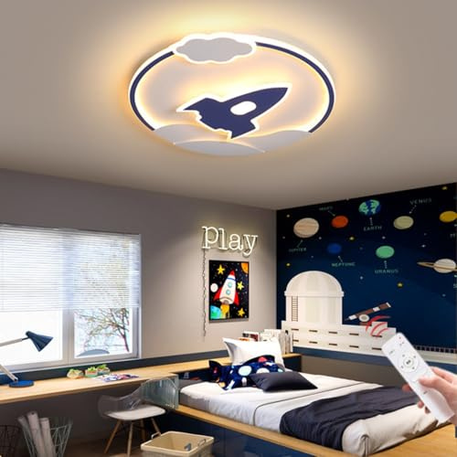 WJLL LED Deckenlampe Kinderzimmerlampe Dimmbare Deckenleuchte Cartoon Wolken Raketen Design Decke Leuchte Acryl Lampenschirm Für Jungen Mädchen Zimmer Schlafzimmer Wohnzimmer Beleuchtung Lampe 50cm