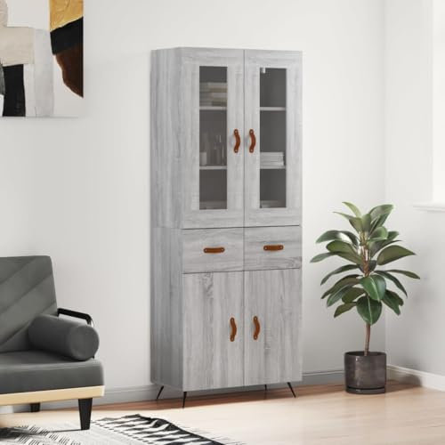 MOBCANT Highboard, Vitrinenschrank Kaffeebar Küchenbuffet Barschrank Geeignet für Schlafzimmer Korridor Küche Foyer Grau Sonoma 69,5x34x180 cm Holzwerkstoff