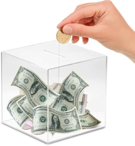 Clear Acrylic Money Box Clear Square Piggy Bank, Smash Money Saving Box Unopenable Saving Money Piggy Bank 12 x 12 x 12cm