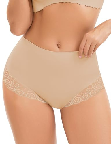 WOWENY Women Shapewear Underwear Tummy Control Knickers No Vpl Lace Seamless Panties Mild Compression Slimming Body Shaper Smooth(Black,S)
