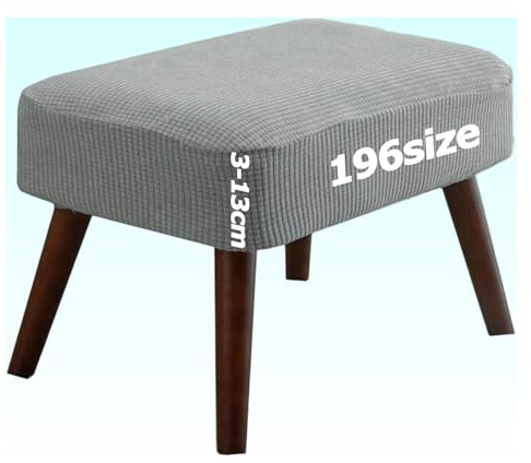 Ottomane Bezug Rechteckig Quadratisch Hockerbezug Hocker Überzug Fußhocker Sitzhocker Husse Fußbank Schonbezug Stretch Beschützer Jacquard mit Elastisch Bottom Rund Anpassbar(Hellgrau,40x50 cm)