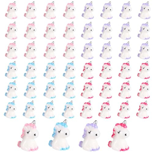 TELAIN 48 Stück Mini Einhorn Figuren Miniature Figurines en Résine, Adorables Petits Animaux en Résine pour Paysage de Jardin, Aquarium, Maison de Poupée