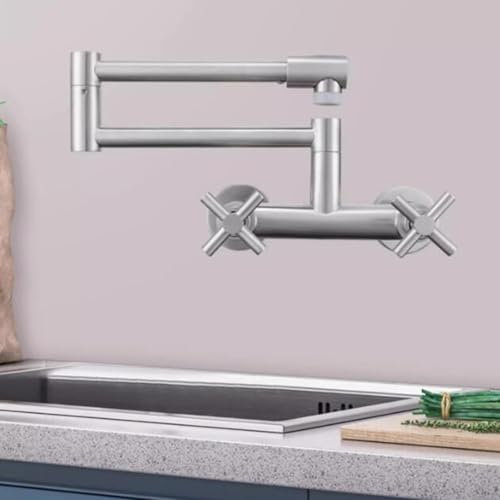 Rubinetto Cucina a Muro Acciaio Inossidabile Spazzolato 2 Modalità 2 Maniglie-Spazzolato