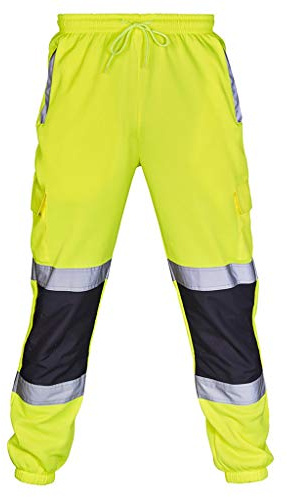 YCBMINGCAN Pantalon de travail pour homme en jaune fluo, Pantalon cargo fonctionnel avec bandes réfléchissantes, Pantalon robuste avec beaucoup de poches et genoux renforcés pour le BTP & le jardin