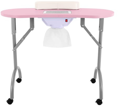 Maniküretisch mit Staubsauger klappbarer Maniküretisch Nageltisch Pink Nagelstudiotisch 90x40x72,5cm mit Rollen geeignet für Nagelstudios Kosmetikstudios Zuhause