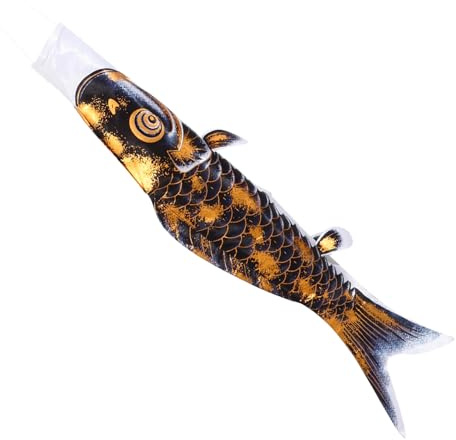 VICASKY Japanische Karpfen Flagge Koinobori Windsack Deko Hot Stamping Design Fisch Flagge für Außen Kinderfest Wanddekoration Schwarze Nobori