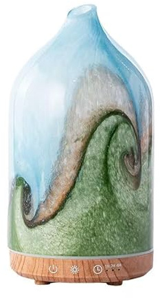 MULIN Aroma Diffuser 100 ml, Handgeblasenes Glas Duftöl Diffusor, leiser Ultraschall Aromatherapie Diffusor für ätherische Öle, 7-farbiges LED-Licht, BPA-frei, für Wohnung
