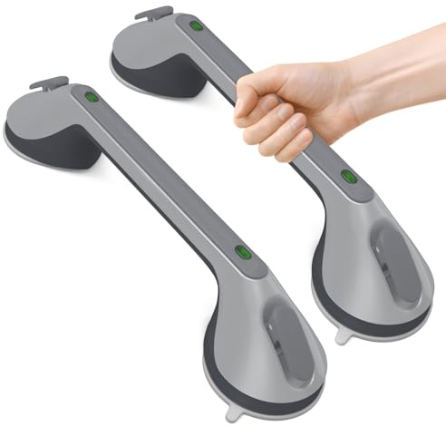 Mannicix 2 Pièces Poignée Ventouse pour Salle de Bain, Poignées pour Personnes Âgées, 43 CM Douche Barre d'appui À Succion pour Baignoire pour Baignoire, Douche, Enfants et Seniors (Argenté)