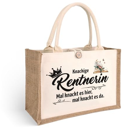 MYHALF Renteneintritt Geschenk Frau Jutebeutel Lustige Sprüche Rentner Jutetasche Ruhestand Geschenk Tote Bag Damen Pension Jute Shopper Bag Abschiedsgeschenk Kollegin Abschied Kollegin 37×17×26cm