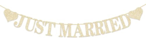 Just Married Deko,Just Married Girlande,Gold Glitzer Hochzeit Deko Banner,für Brautdusche,Autodekoration zum Aufhängen,Hochzeitszeremonie,Hochzeitsempfang Foto Requisiten