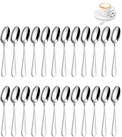 Set de 24 cuillere a cafe en acier inoxydable, petite cuillère à dessert 13,5 cm, pour espresso, couverts de table pratiques pour maison, cuisine et restaurant, bords lisses, lave-vaisselle