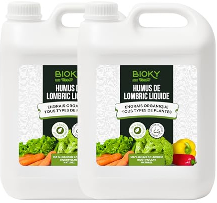 Humus de Lombriz Líquido 2x5L – Fertilizante Universal Muy Concentrado 5ml/L | +50% de Materia Orgánica – Abono Líquido para Plantas y Regenerador del Suelo – 100% Puro y Orgánico, Sin Residuo (10L)