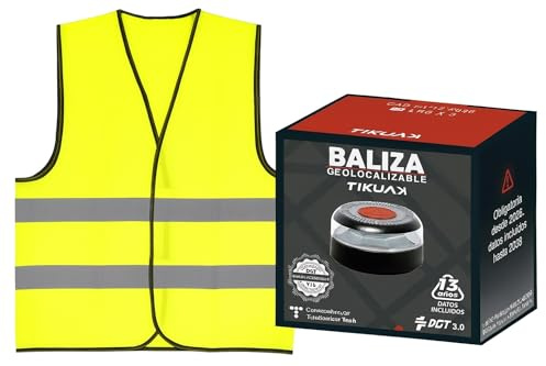 chuches TIKUAK Baliza V16 de Emergencia Homologada, Geolocalizable, Conectada con DGT 3.0, Incluye Chaleco Reflectante