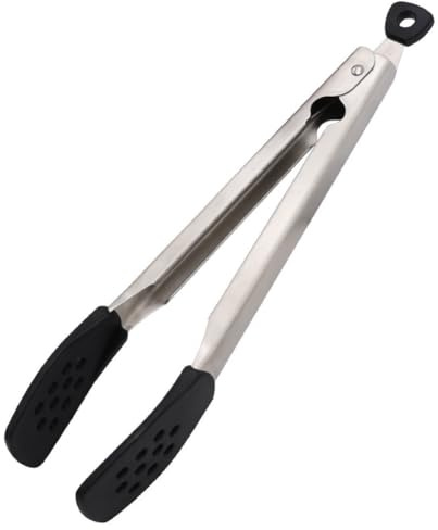 Homeponnew Pince de barbecue en silicone 304 en acier inoxydable pour griller, résistante à la chaleur, antidérapante, pince de cuisine avec poignée anti-brûlure, 30 cm (noir)