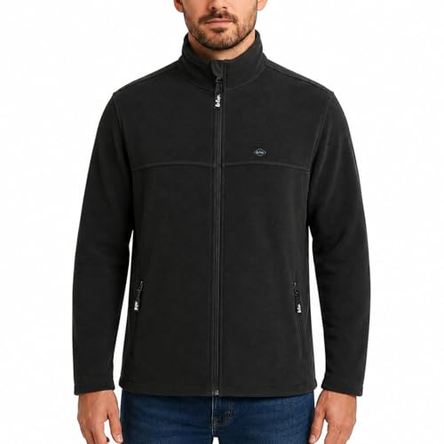 Lee Cooper Giacca Pile Uomo Zip Completa – Fleece Lavoro Termico Antivento Anti Pilling con Tasche Workwear Esterno Inverno (Nero, L)