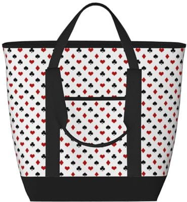 asbwuo Sac cabas isotherme à motif cartes à jouer et poker – Grand format, imperméable et adapté au contact alimentaire, idéal pour faire les courses, déjeuner, pique-niquer et emporter des plats.