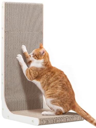 Gimars Rascador de Cartón para Gatos en Forma de L de 58cm, Rascador Vertical Estable para Proteger Muebles y Sofás, Duradero, Blanco