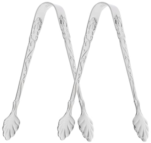 NIYANGLE Vintage Small Sugar Tongs 2 Pieces Stainless Steel Ice Cube Clips for Kitchen Utensils and Party Food Presentation