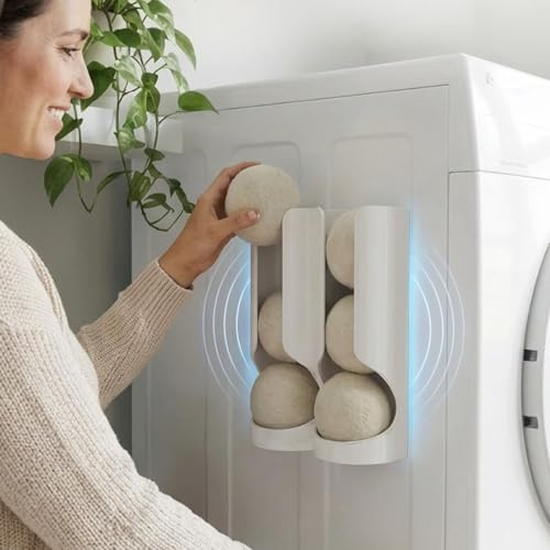Magnetic Dryer Ball Holder for Laundry Room Organization - Space-Saving Wool Dryer Ball Storage Rack, Strong Magnet Mounts to Washer & Dryer, Holds 6+ Standard Balls, Two Ways to Use,Minimalist Design
