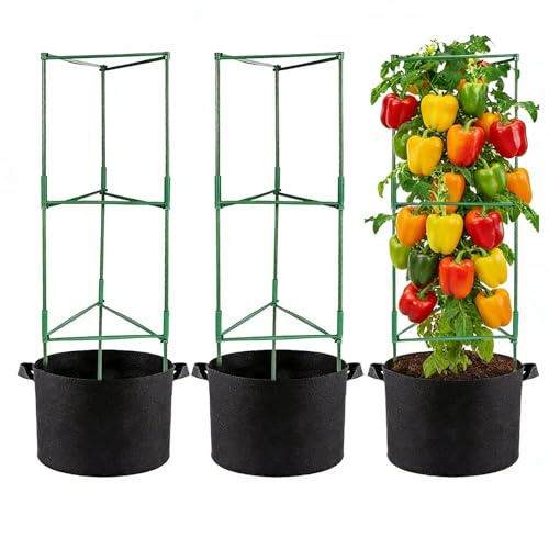 Tyinerc - Jaulas de tomate de jardín, enrejado para bolsas de cultivo, tutor ajustable para verduras y frutas trepadoras, para frijol vid interior, exterior, balcón y terraza